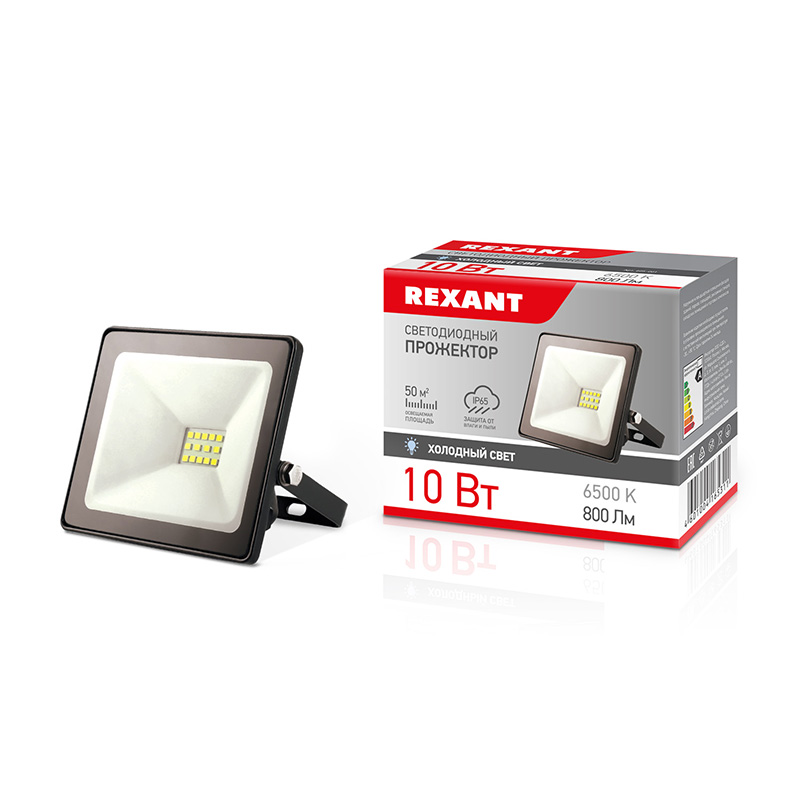 купить Прожектор светодиодный Rexant 10Вт 6500К IP65 800Лм с доставкой