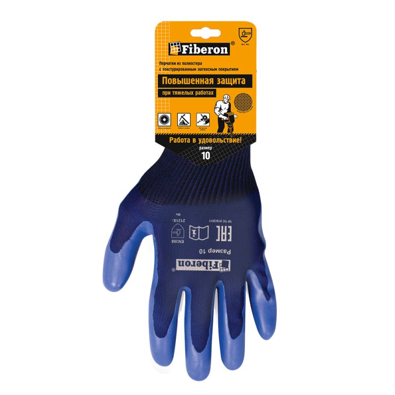 купить Перчатки Fiberon из полиэстера с латексным покрытием "Повышенная защита при тяжелых работах" 10(XL) с доставкой