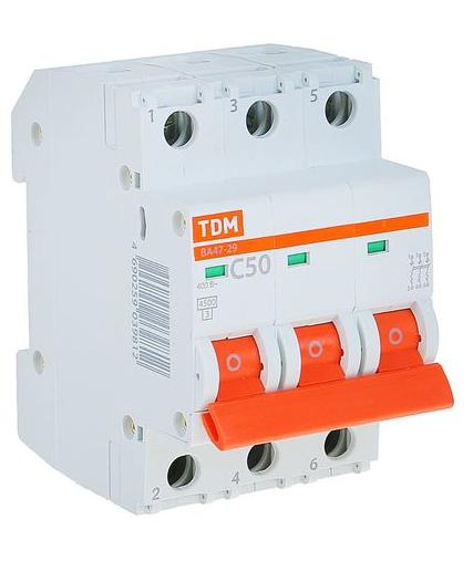 купить Автоматический выключатель TDM  3P 50A 4.5kA С ВА 47-29                                              с доставкой