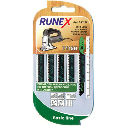 купить Пилка Runex T-119B 75х50мм (древес.,фанера,ДСП,изол.матер.,пластм.) прям.распил.                     с доставкой
