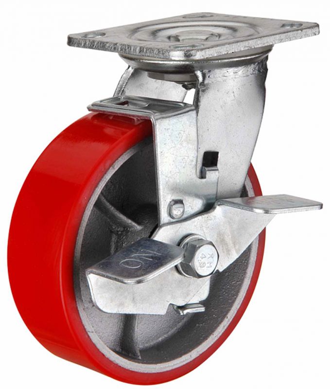 купить Колесная опора большегрузная поворотная с тормозом SCpb 42 D100мм полиуретан                         с доставкой