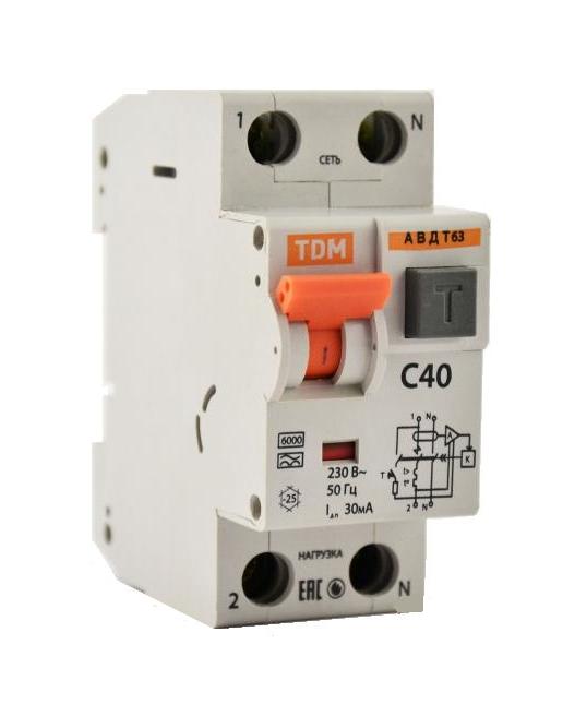 купить ДИФ TDM АВДТ-63 2Р 40А 30mA С                                                                        с доставкой