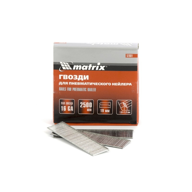 купить Гвозди  для пнев.степлера тип 16GA 19*1,6*1,4мм 2500шт. MATRIX с доставкой