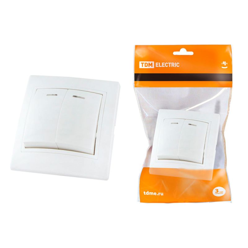 купить Выключатель TDM Таймыр 2кл. белый с подсветкой, бакелитовое основание с доставкой