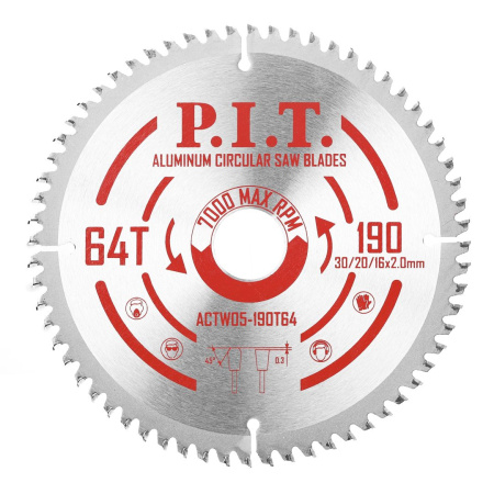 купить Диск пильный P.I.T.  190 х /30/20/16 мм 64Т по алюминию (ACTW05-190T64) с доставкой