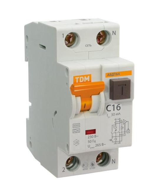 купить ДИФ TDM АВДТ-64 2Р 16А 30mA С                                                                        с доставкой
