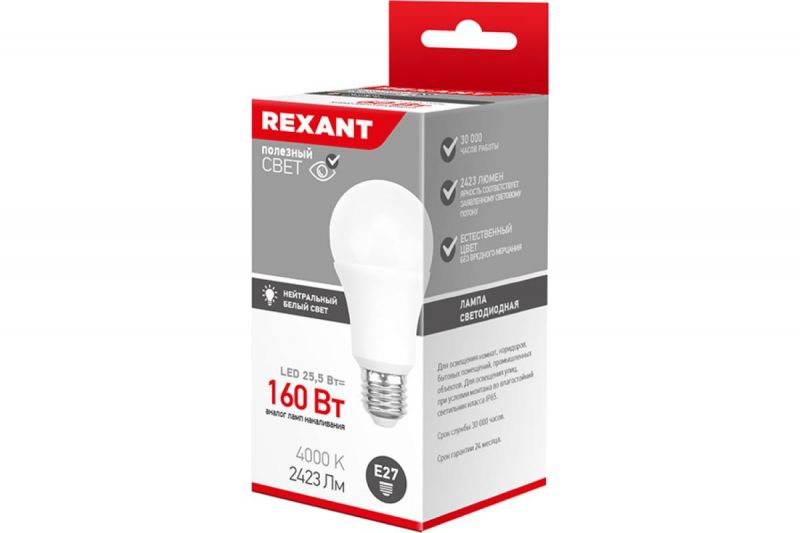 купить Лампа светодиодная Е27 Rexant А80 25.5Вт 4000К 2423Лм с доставкой