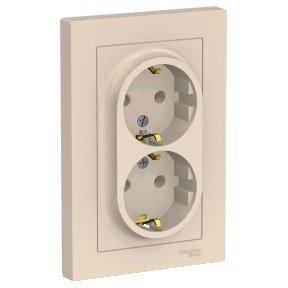 купить Розетка Schneider Electric Atlas 2-ая бежевый с заземлением  ATN000224 с доставкой