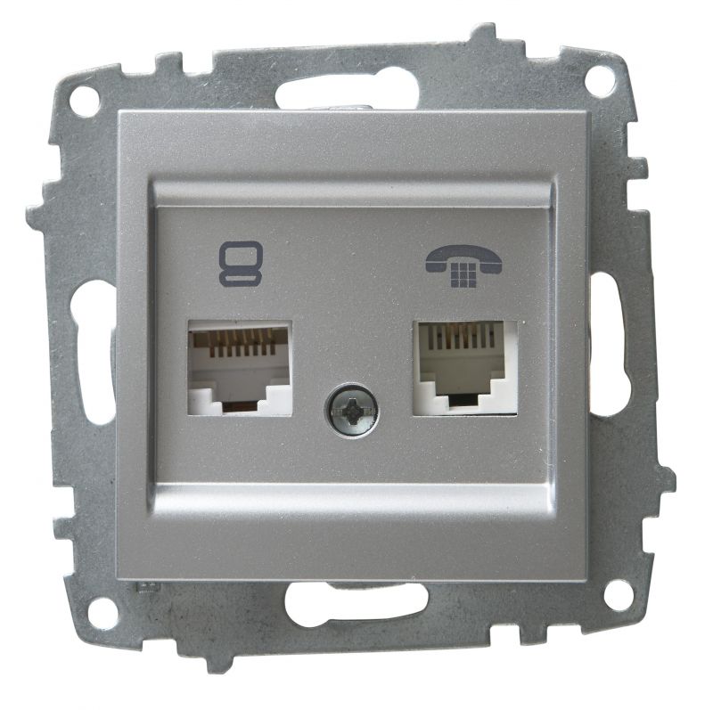 купить Розетка телефонная El-Bi Zena (модуль), серебро                                                      с доставкой