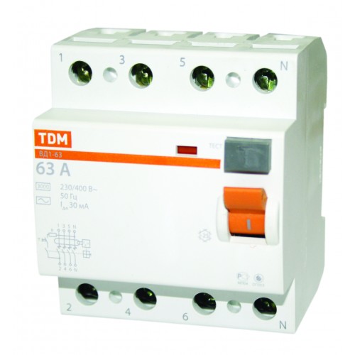 купить УЗО TDM ВД1-63 4Р 63А 30mA                                                                           с доставкой