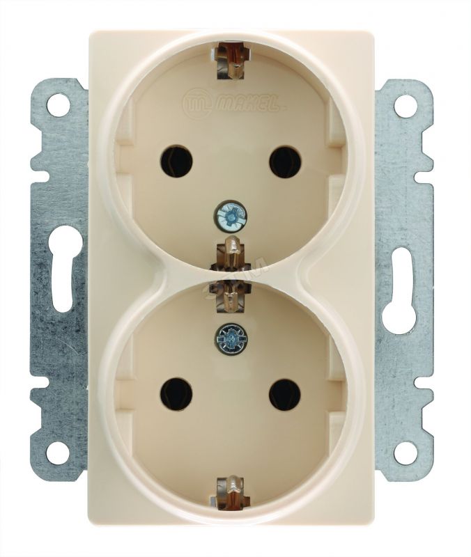 купить Розетка Makel Lillium (модуль) 2-ая крем, с заземлением                                              с доставкой