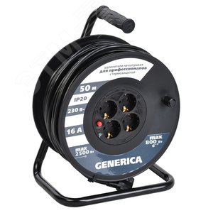 купить Удлинитель электрический на катушке GENERICA УК50 4гн 50м 3х1,5/2P+PE силовой с термозащитой  с доставкой
