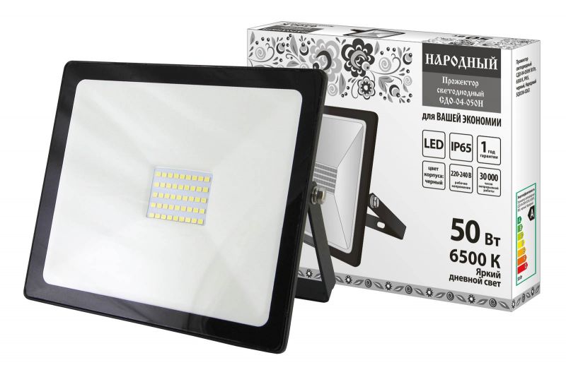 купить Прожектор светодиодный TDM Народный СДО 04-50Н черный (50W LED, IP65, 6500К, 4000Лм) с доставкой