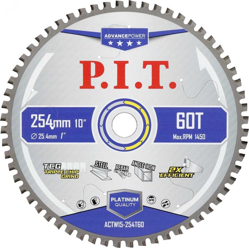купить Диск пильный P.I.T.  254 х 25,4мм 60Т Carbide по металлу (ACTW15-254T60) с доставкой