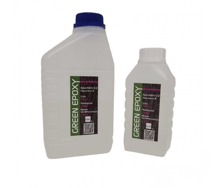 купить Эпоксидная смола GreenEpoxy K3.2, 1кг, слой 2-3мм, пропорция 100/50, время желатинизации 90мин. с доставкой
