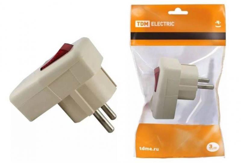 купить Вилка TDM угловая белая/крем, с заземлением, с выключателем с доставкой