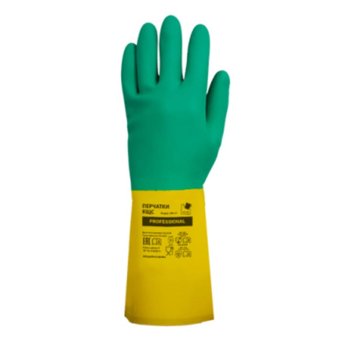 купить Перчатки защитные КЩС латекс и неопрен, L, зеленый+желтый,  ADM с доставкой