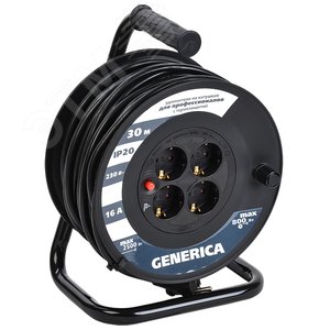 купить Удлинитель электрический на катушке GENERICA УК30 4гн 30м 3х1,5/2P+PE силовой с термозащитой с доставкой