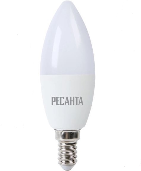 купить Лампа светодиодная Е14 Ресанта С37  6Вт LL-R-С37-6W-230-3K-E14 свеча арт.76/1/3 с доставкой