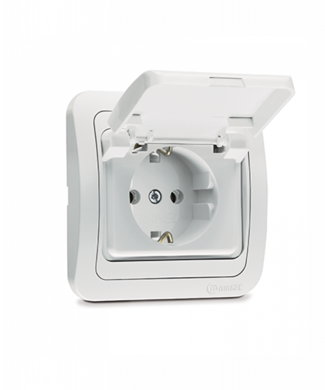 купить Розетка Makel Mimoza 1-ая серебро с крышкой,с заземлением,керамика                                   с доставкой