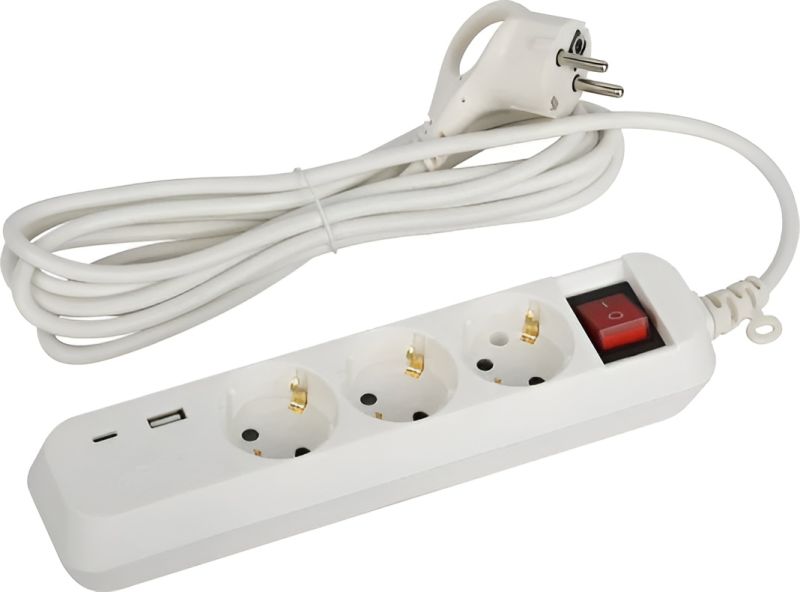 купить Удлинитель электрический MODERN 3гн., 2м., с заземлением, + USBх3, белый с доставкой