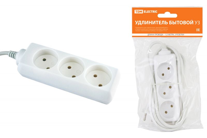 купить Удлинитель электрический TDM 3гн 3м ПВС 2х075 без заземления с доставкой