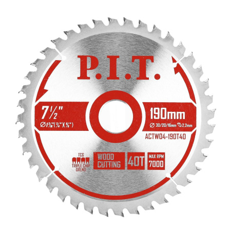 купить Диск пильный P.I.T.  190 х 30/20/16 мм 40Т по дереву (ACTW04-190T40) с доставкой