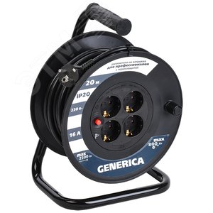 купить Удлинитель электрический на катушке GENERICA УК20 4гн 20м 3х1,5/2P+PE силовой с термозащитой с доставкой